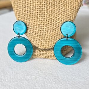 Turquoise Striped Round Drop Earrings Vintage